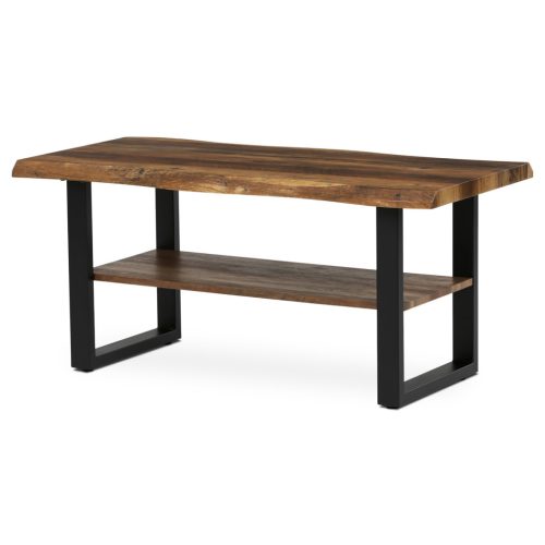 Măsuță de cafea 120x60x55 cm, placă MDF, decor lemn învechit, metal, poliță, picioare negre
