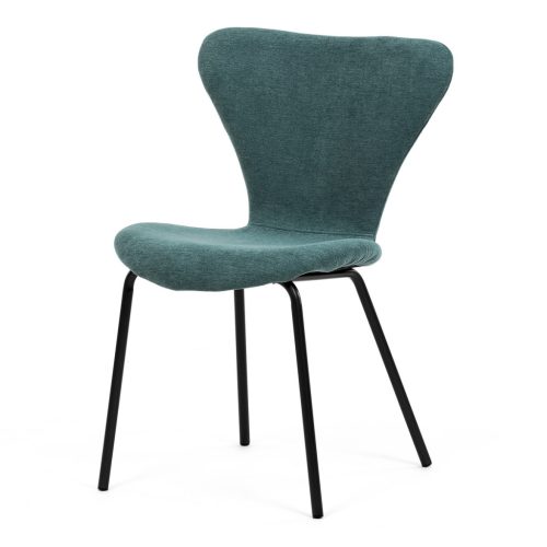Scaun de sufragerie, material albastru, picioare metalice negre