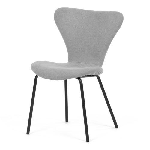 Scaun de sufragerie, material gri argintiu, picioare metalice negre