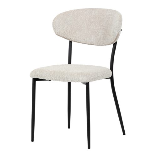 Scaun de sufragerie, material crem, picioare metalice negre