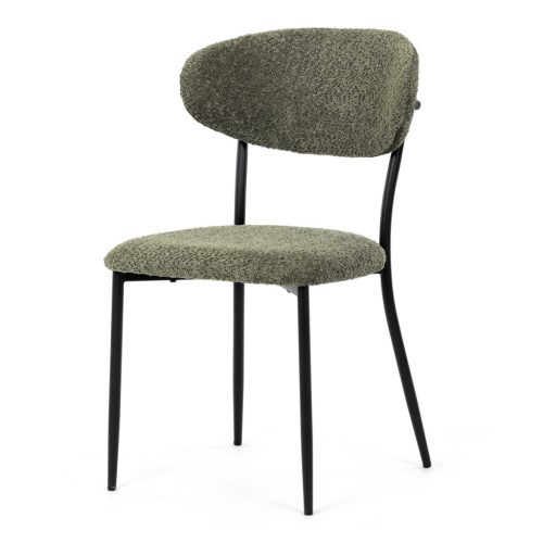 Scaun de sufragerie, material verde, picioare metalice negre