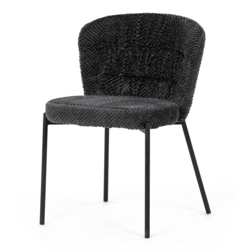 Scaun de sufragerie, stofă gri, picioare metalice negre