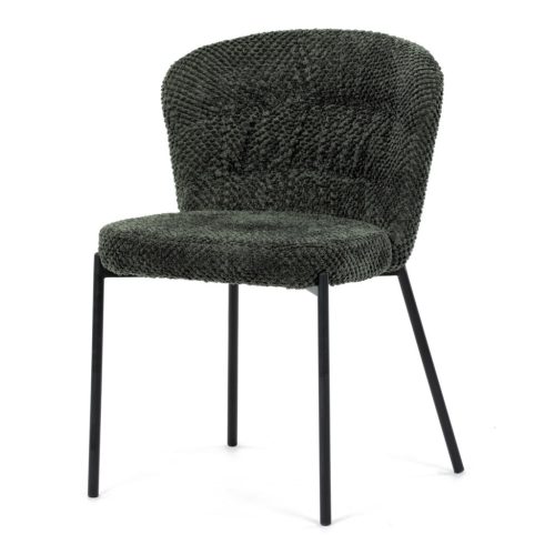 Scaun de sufragerie, rapițerie verde, picioare metalice negre