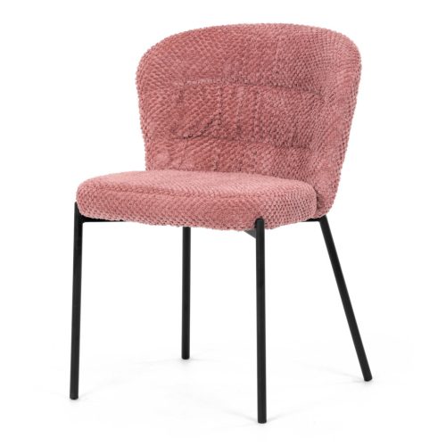 Scaun de sufragerie, material roz, picioare metalice negre