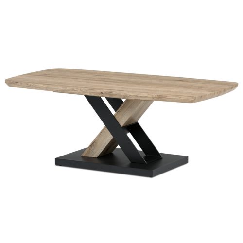 Masuță de cafea Exclusive 120x60 cm, placă MDF, decor 3D stejar san remo, picioare metalice, lac negru.