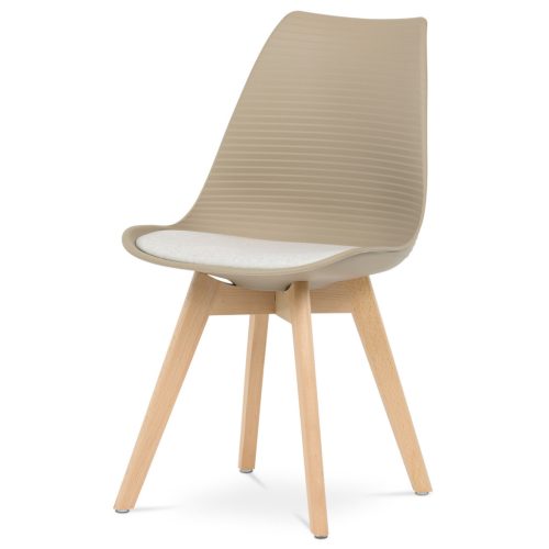 Scaun de sufragerie scandinav, cu pernă albă, spătar din plastic cappuccino, CT-X7055