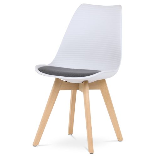 Scaun de sufragerie scandinav, cu pernă albă, spătar din plastic cappuccino, CT-X7055