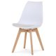  Scaun de sufragerie scandinav, carcasă din plastic alb, pernă de scaun din material alb, picioare din fag natural solid