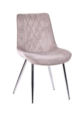 Scaun de masă elegant, cu tapițerie din catifea gri și picioare cromate