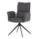 Scaun de dining rotativ, tapițat cu material textil gri, mecanism rotativ 360°, picioare metalice negre