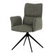 Scaun de dining rotativ, tapițat cu material textil verde, mecanism rotativ 360°, picioare metalice negre