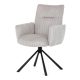 Scaun de dining rotativ, material textil tip catifea côtelată crem, mecanism rotativ 360°, picioare metalice negre.