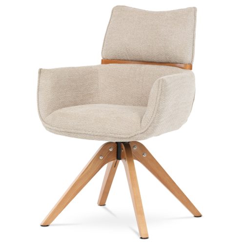 Scaun de sufragerie pivotant elegant, material bej, mecanism de rotire 360°, lemn masiv de frasin