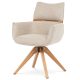 Scaun de sufragerie pivotant elegant, material bej, mecanism de rotire 360°, lemn masiv de frasin