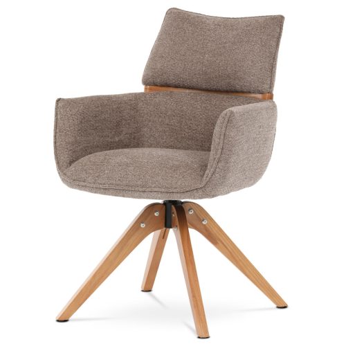 Scaun de sufragerie pivotant elegant, tapițerie din material trufă, mecanism de rotire 360°, lemn masiv de frasin