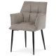 Scaun de sufragerie, material hidrofug maro, lac negru mat, picioare metalice