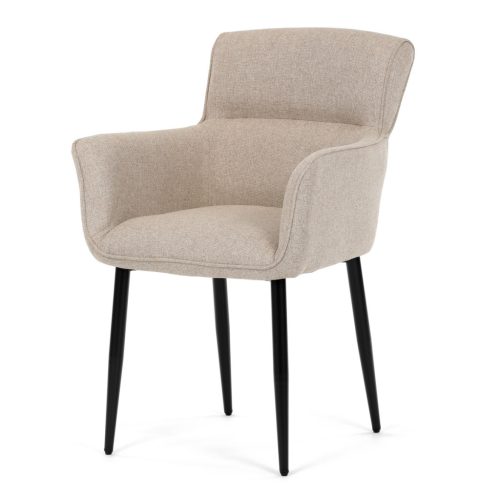 Scaun elegant de sufragerie, material textil crem ușor de curățat, picioare metalice lăcuite negru mat