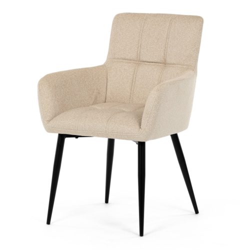Scaun de sufragerie elegant cu brațe, stofă crem, metal negru