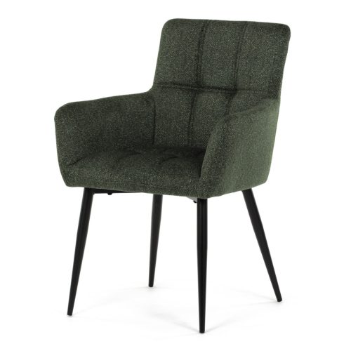 Scaun de sufragerie elegant cu brațe, stofă verde, metal negru