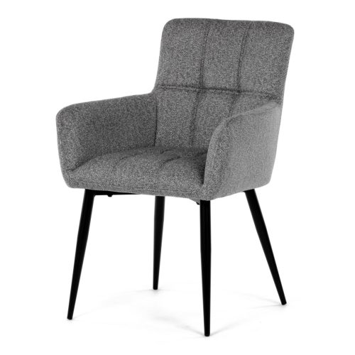 Scaun de sufragerie elegant cu brațe, stofă gri, metal negru