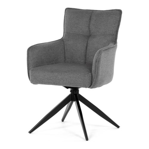 Scaun de sufragerie pivotant, arcuri buzunare în scaun, mecanism rotativ la 180°, tapițerie gri impermeabilă, metal negru