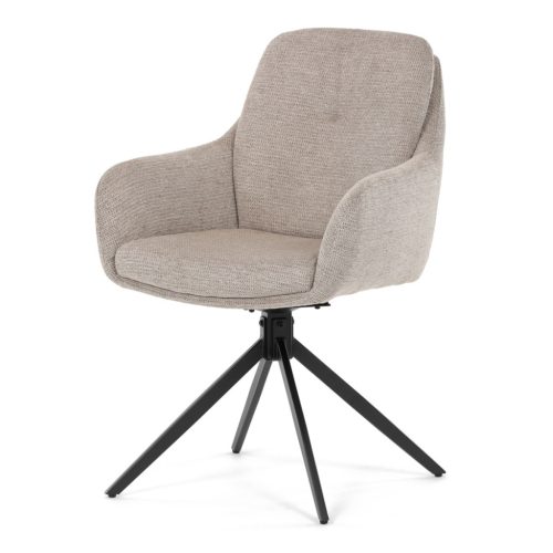Scaun de sufragerie pivotant, mecanism rotativ 180°, material bej, structură metalică neagră