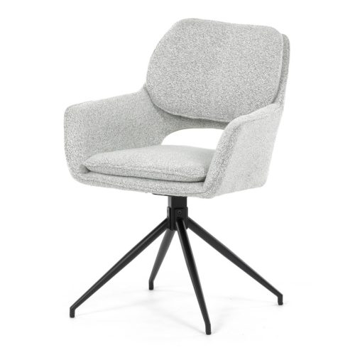 Scaun de sufragerie pivotant, țesătură crem, picioare din metal negru, mecanism de rotire la 360°