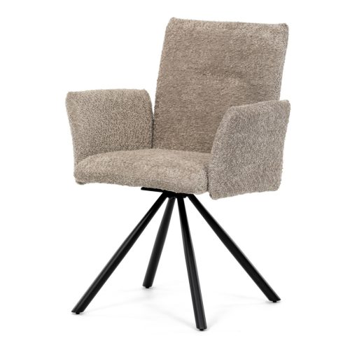 Scaun de sufragerie pivotant / Fotoliu de sufragerie, țesătură trufă, picioare din metal negru, mecanism de rotire 90°/90° (stânga/dreapta) - funcție de resetare