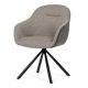 Scaun de sufragerie pivotant, țesătură bej și țesătură gri închis, cu decor vintage din piele, metal negru, rotativ P90°+ L90° cu mecanism de retragere