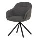 Scaun de sufragerie pivotant, țesătură gri și țesătură gri închis, cu decor vintage din piele, metal negru, mecanism de retragere rotativ P90°+ L90°.