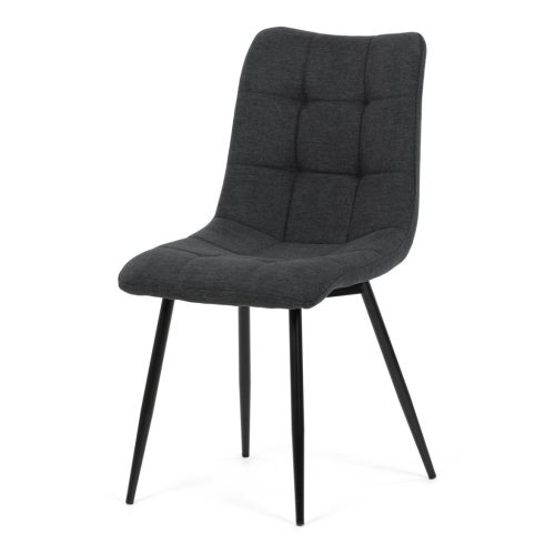 Scaun de sufragerie, material gri, picioare metalice negre