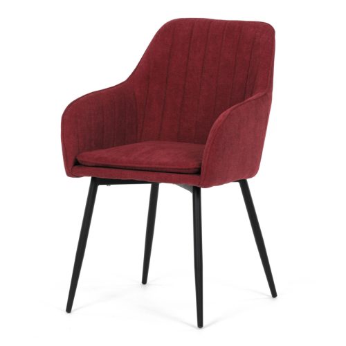 Scaun de sufragerie elegant, material textil roșu, metal negru