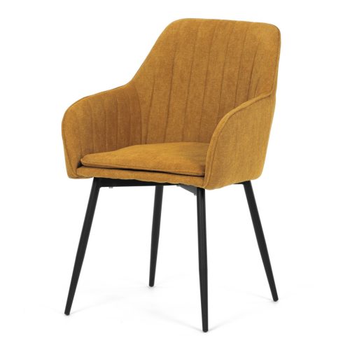 Scaun de sufragerie elegant, material trxtil galben curry, metal negru