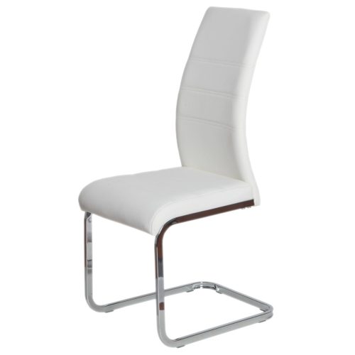 Scaun  modern cu bază de sanie în culoare albă. Cu tapițerie din piele artificială, picioare cromate lucioase DCL-408 