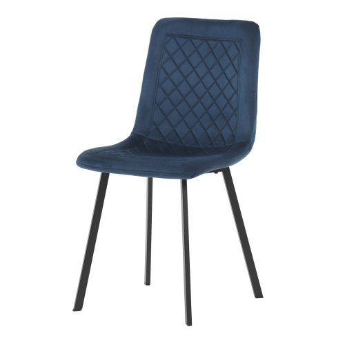 Scaun tapițat cu material din catifea de culoare albastră cu model romb. DCL-973
