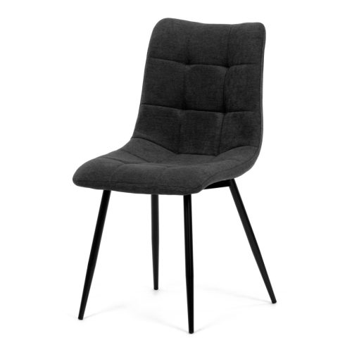 Scaun de sufragerie, material gri, picioare metalice negre