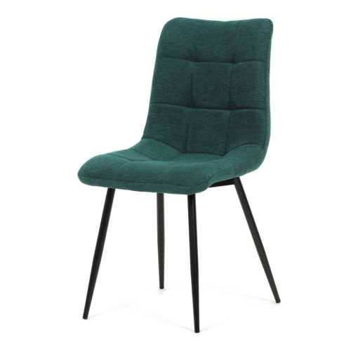 Scaun de sufragerie, material verde, picioare metalice negre