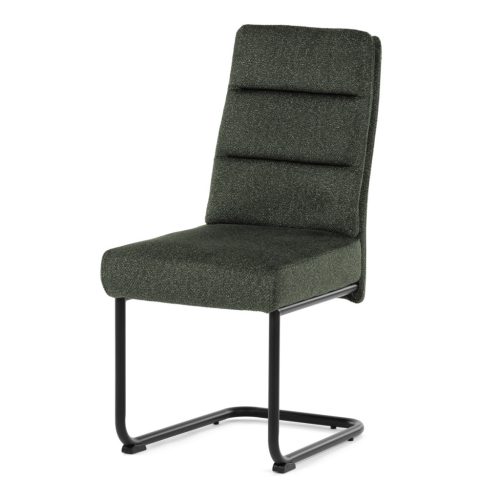 Scaun de sufragerie cu bază de sanie, șezut cu arcuri imbunătațite, mîner pe spătar, material verde, metal negru