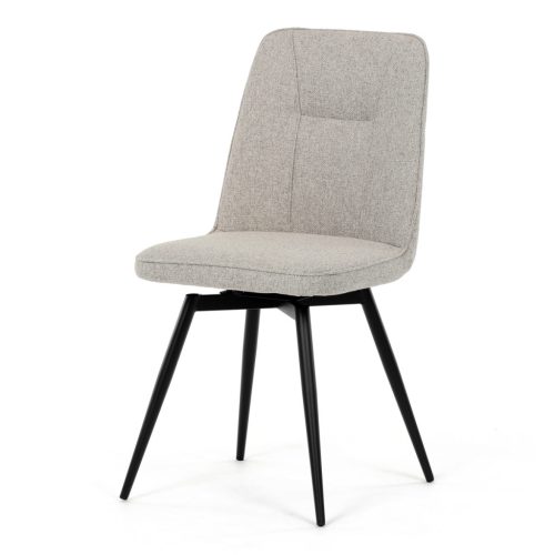 Scaun de sufragerie pivotant, material crem, mecanism rotativ 360°, lac negru mat, picioare metalice