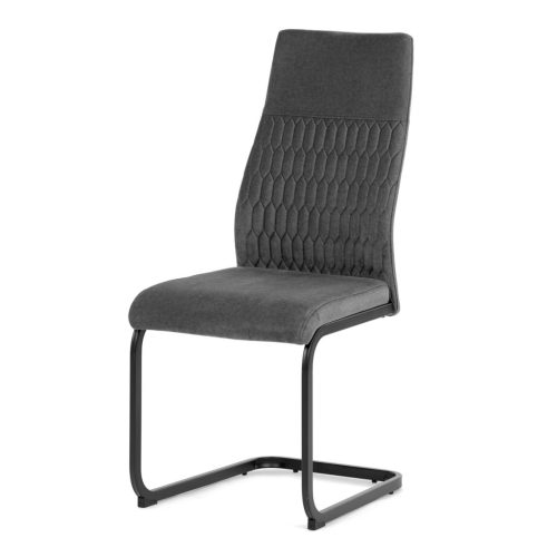 Scaun de sufragerie cu baza sanie, stofă gri, metal negru