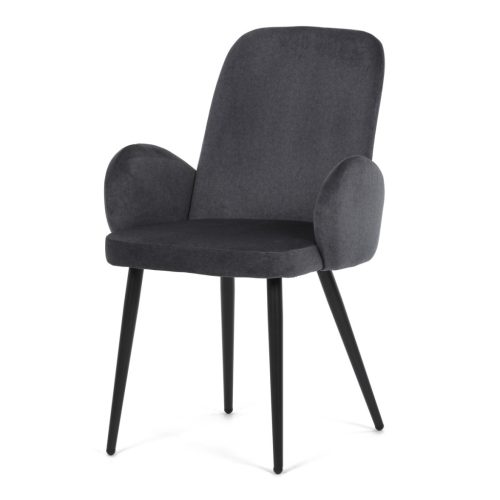 Scaun de sufragerie in stil industrial, tapiterie din stofă gri, picioare din metal, negru