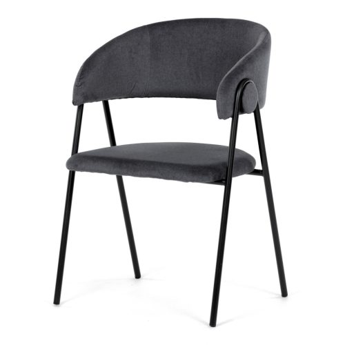 Scaun de sufragerie, stofă gri, picioare metalice negre