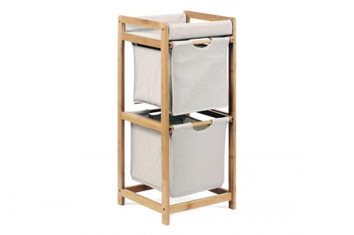  DR-012-2  Dulap Îngust  Din Bambus Masiv În Culoare Naturală Și Textil, 2 Compartimente, Capacitate De Încărcare 2,5 Kg/ Sertar