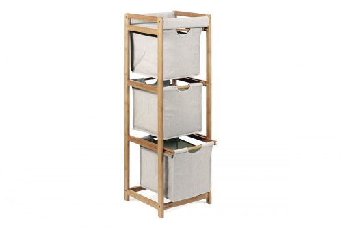DR-012-3  Dulap Îngust  Din Bambus Masiv În Culoare Naturală Și Material Textil, 3 Compartimente, Capacitate De Încărcare 2,5 Kg/ Sertar