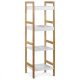 Dr-013-4  Etajeră  De Bambus Culoare Natur,4 Rafturi Din MDF Alb, Rezistă Pînă La 12 Kg.