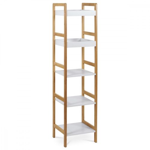  Dr-013-5  Etajeră  De Bambus Culoare Natur,5 Rafturi Din MDF Alb, Rezistă Pînă La 15 Kg.
