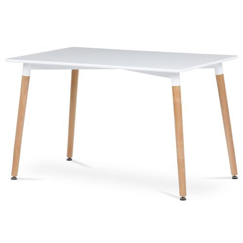 Masă De Bucătărie 120x80x74 cm, MDF / cadru metalic - lac alb mat, picioare din lemn
