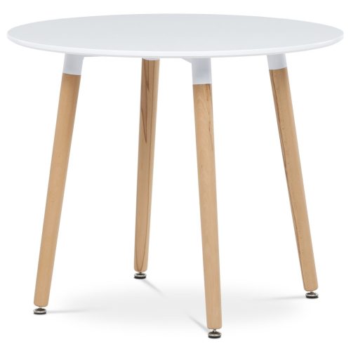 Masă de sufragerie Young in stil scandinav. Masă de sufragerie, 90x90x74 cm, MDF - lac mat alb, cadru metalic, picioare din lemn