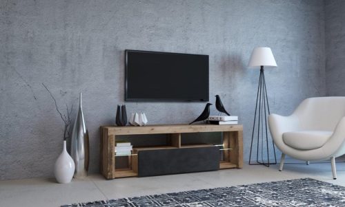 Suport TV Everest cu iluminare LED, culoare stejar vechi/antracit, 140 cm.
