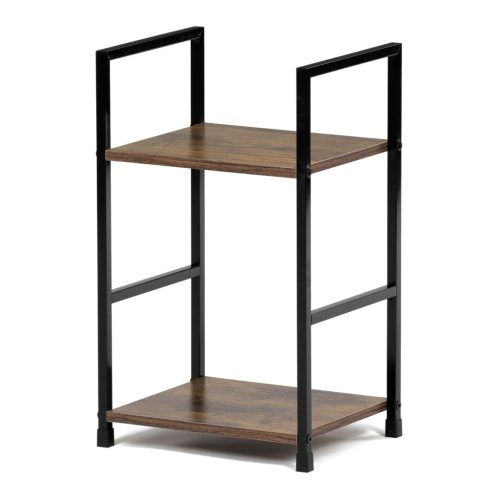Bibliotecă, 2 rafturi, decor lemn vintage, MDF, lac negru